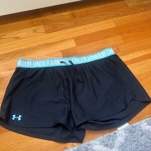 Under Armour Women's Black Shorts with Blue Waistband